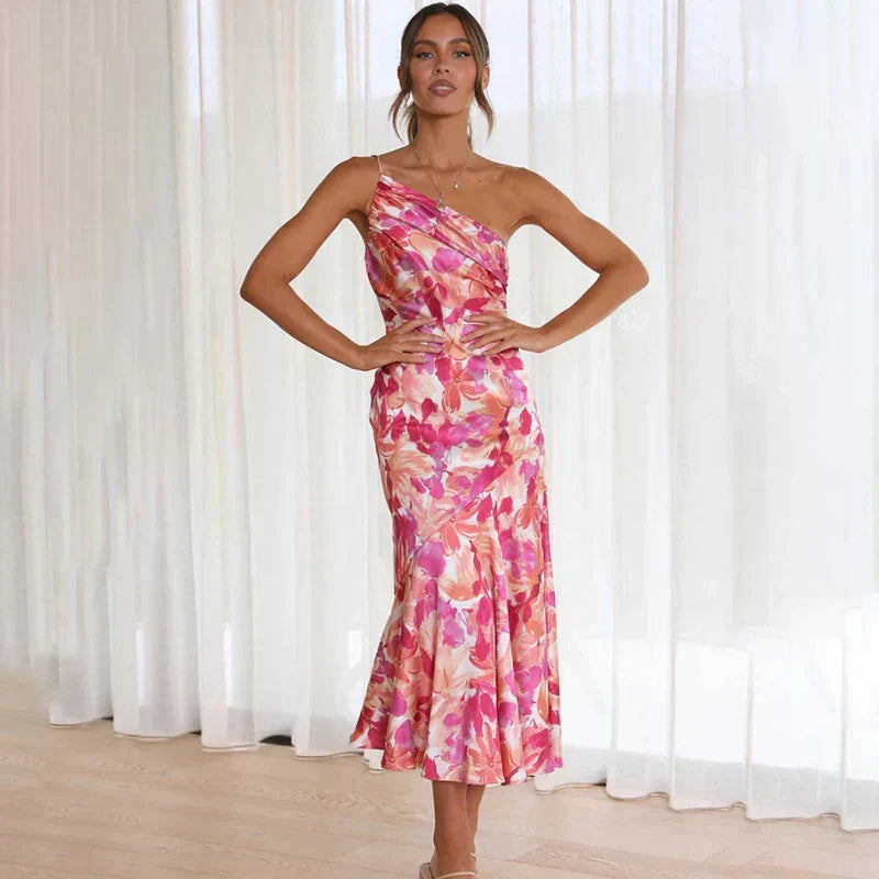 Olgica™ | One-Shoulder Floral Midi Dress