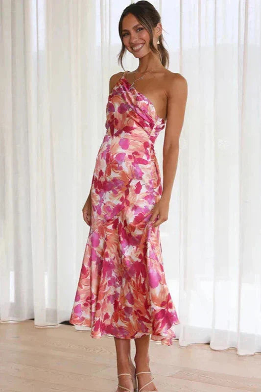 Olgica™ | One-Shoulder Floral Midi Dress