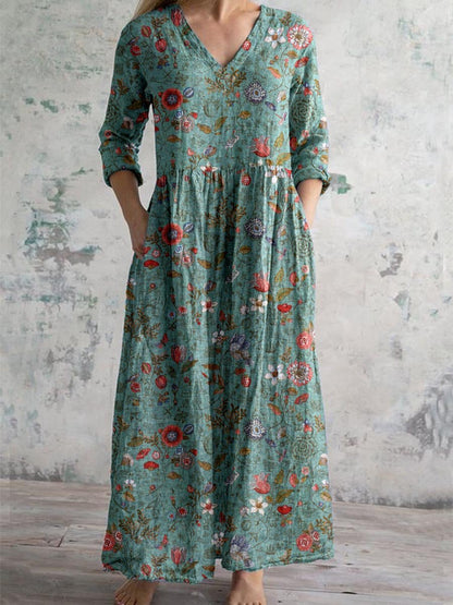 Qahira™ | Elegant Floral V-Neck Dress